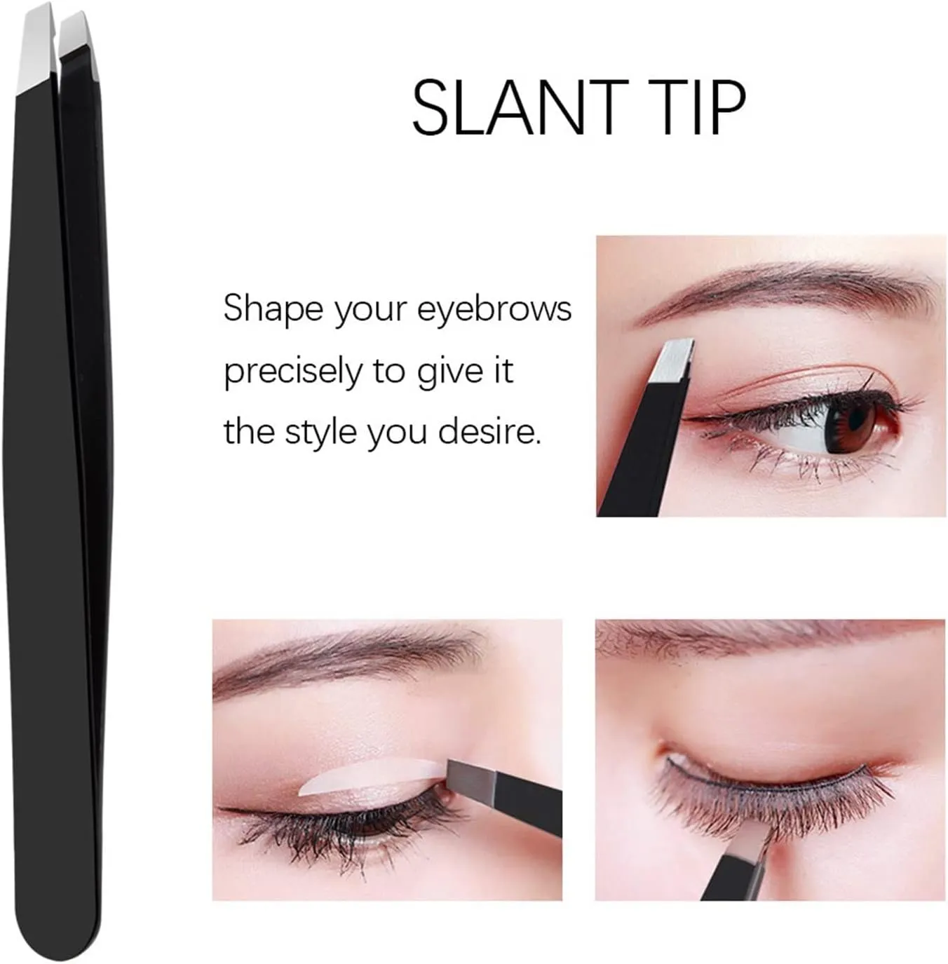 Eyebrow Tweezers Stainless Steel Point Tip/Slant Flat Hair Removal With Bag Eyebrows Tweezers Cosmetic Tools(4pcs Set 1)
