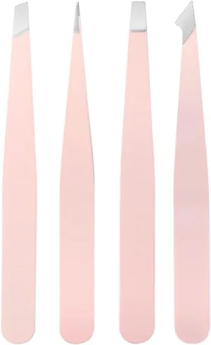Eyebrow Tweezers Stainless Steel Point Tip/Slant Flat Hair Removal With Bag Eyebrows Tweezers Cosmetic Tools(4pcs Set 1)