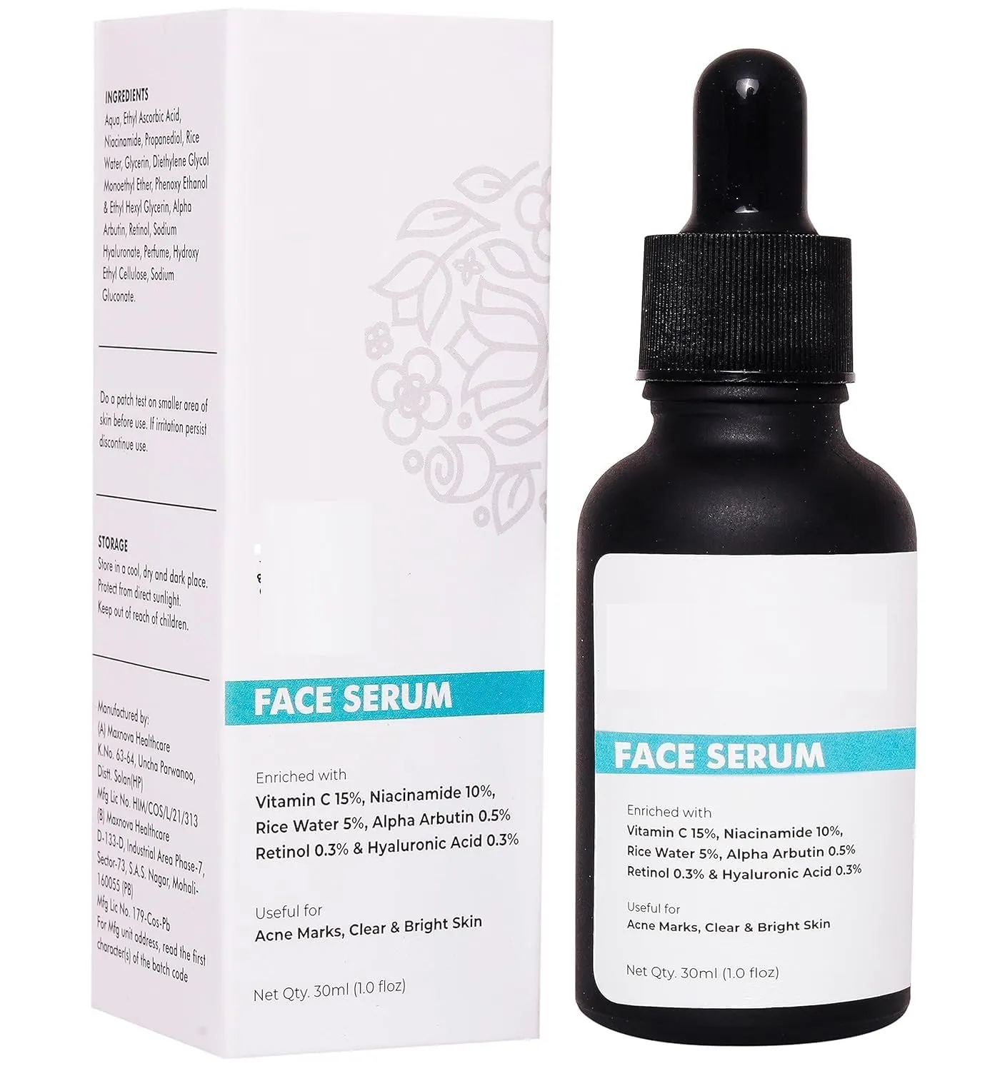 Face Serum with Vitamin C 15%, Niacinamide 10%, Rice Water 5%, Retinol 0.3%, 1 fl oz, For Acne Marks and Skin Brightening