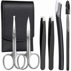 FANDAMEI Eyebrow Scissors, Eyebrow Kit, Eyebrow Tweezers for Women, Eyebrow Razor, Eyebrow Brush. Eyebrow Kit for Men with Leather Case. Eyebrow Scissors for Women Facial Hair Ingrown Hair Removal