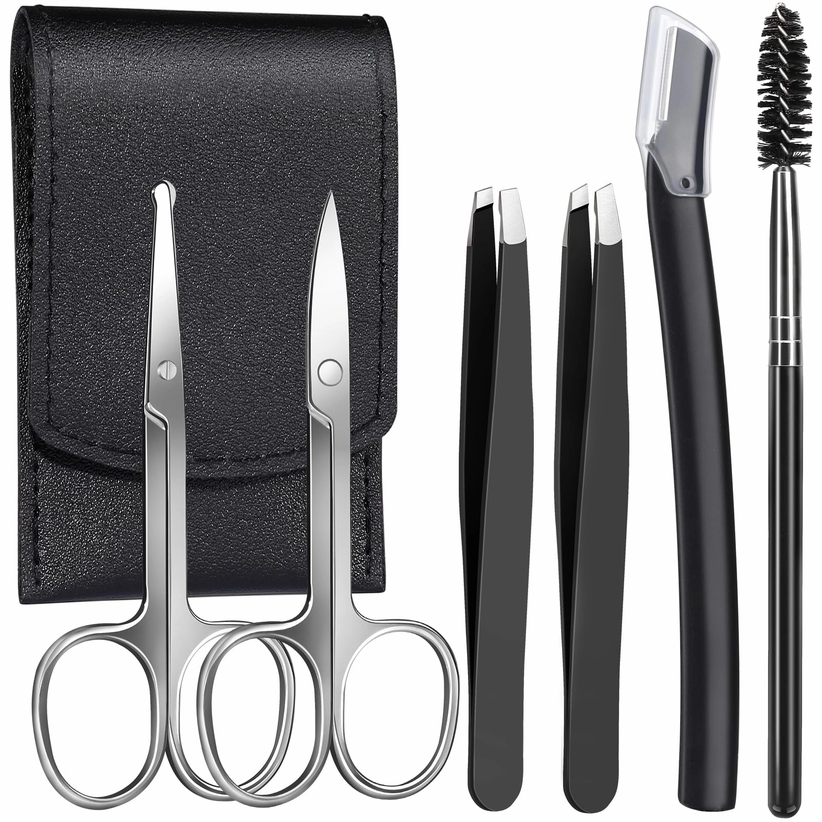 FANDAMEI Eyebrow Scissors, Eyebrow Kit, Eyebrow Tweezers for Women, Eyebrow Razor, Eyebrow Brush. Eyebrow Kit for Men with Leather Case. Eyebrow Scissors for Women Facial Hair Ingrown Hair Removal