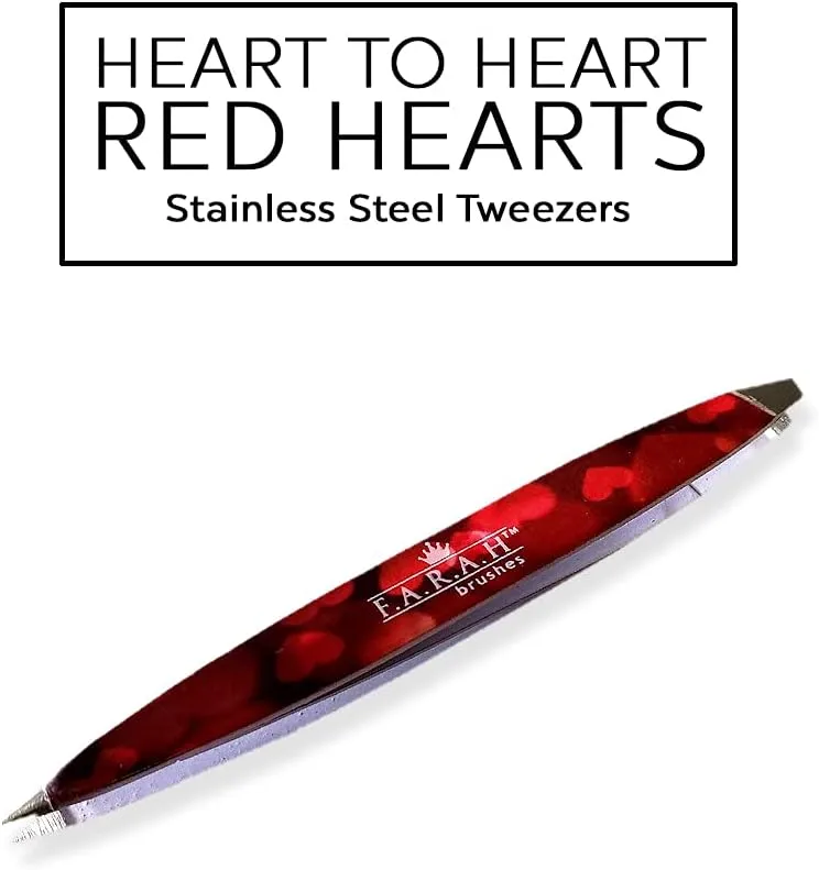 F.A.R.A.H Z-Tweeze Professional Stainless Steel Dual Ended Precision Tweezers - Heart Collection (Red Heart to Heart)
