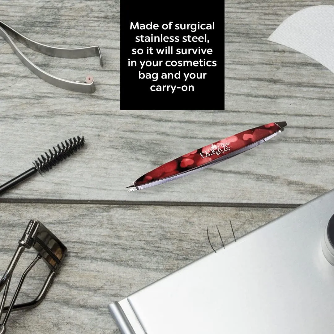 F.A.R.A.H Z-Tweeze Professional Stainless Steel Dual Ended Precision Tweezers - Heart Collection (Red Heart to Heart)