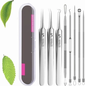 Fecong Stainless Steel Blackhead Removal Kit, 3 Sharp Pointed Tweezers for Men, Fecong Tweezers, Black Head Pore Removal, Facial Tools for Skin Care, Portable Storage Case, Easy to Clean (2pcs)
