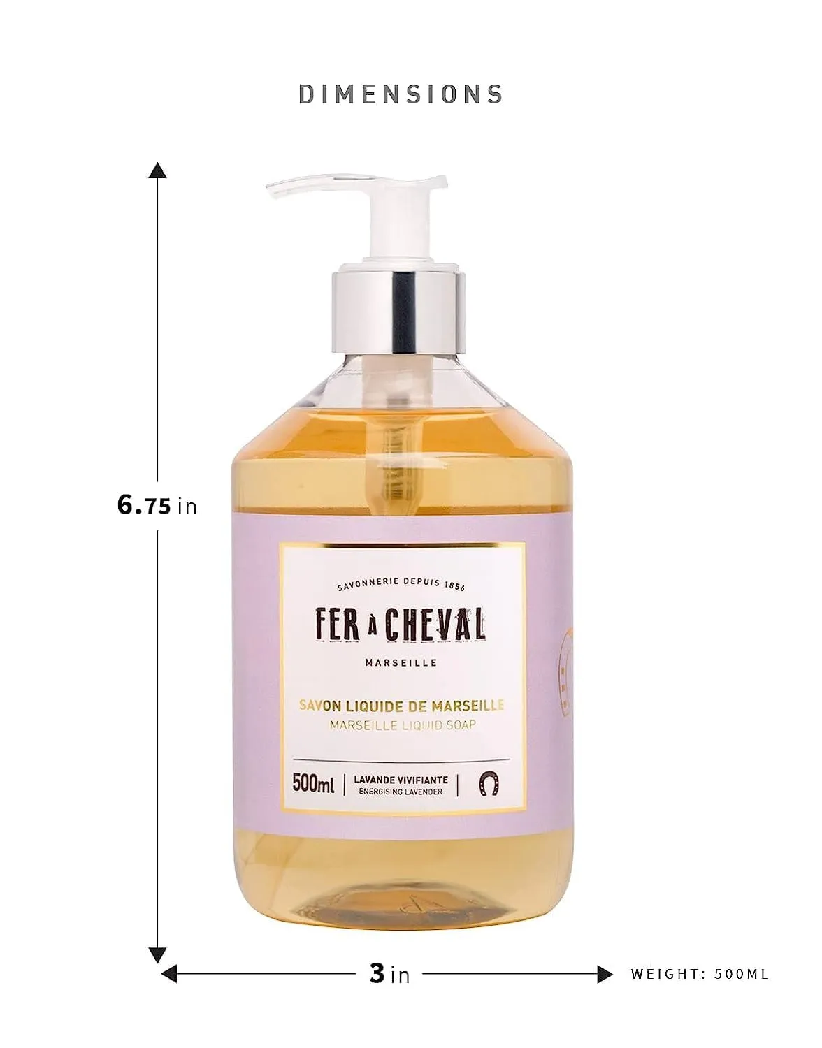 Fer à Cheval Savon Liquide De Marseille Soap, Luxury French Hand Soap Energizing Lavender Liquid Savon Marseille Soap, 500ml/16.9fl oz