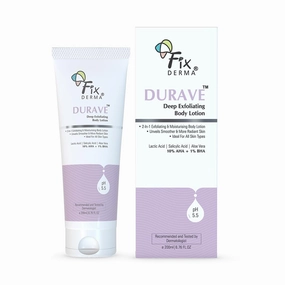 FIXDERMA Durave 10% AHA   1% BHA Deep Exfoliating Body Lotion with Lactic & 1% Salicylic Acid | Body Exfoliator | Body Lotion for Women & Men | Moisturizer for Body for All Skin Types - 200 ml