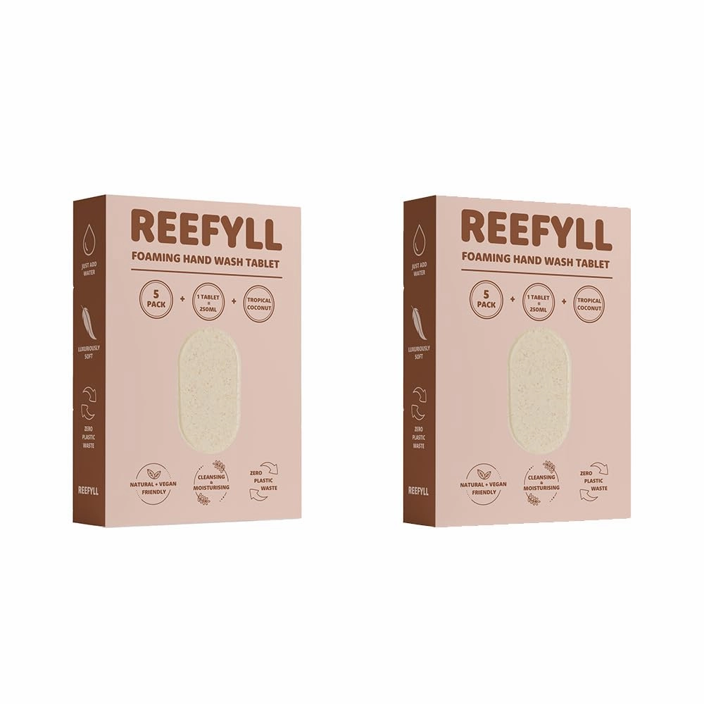 Foaming Hand Soap 5 Refill Tablets, Dissolvable Plastic Free Hand Wash Pods, Just Add Water to Transform to Velvety Foam, Tropical Coconut Scent Duo Pack