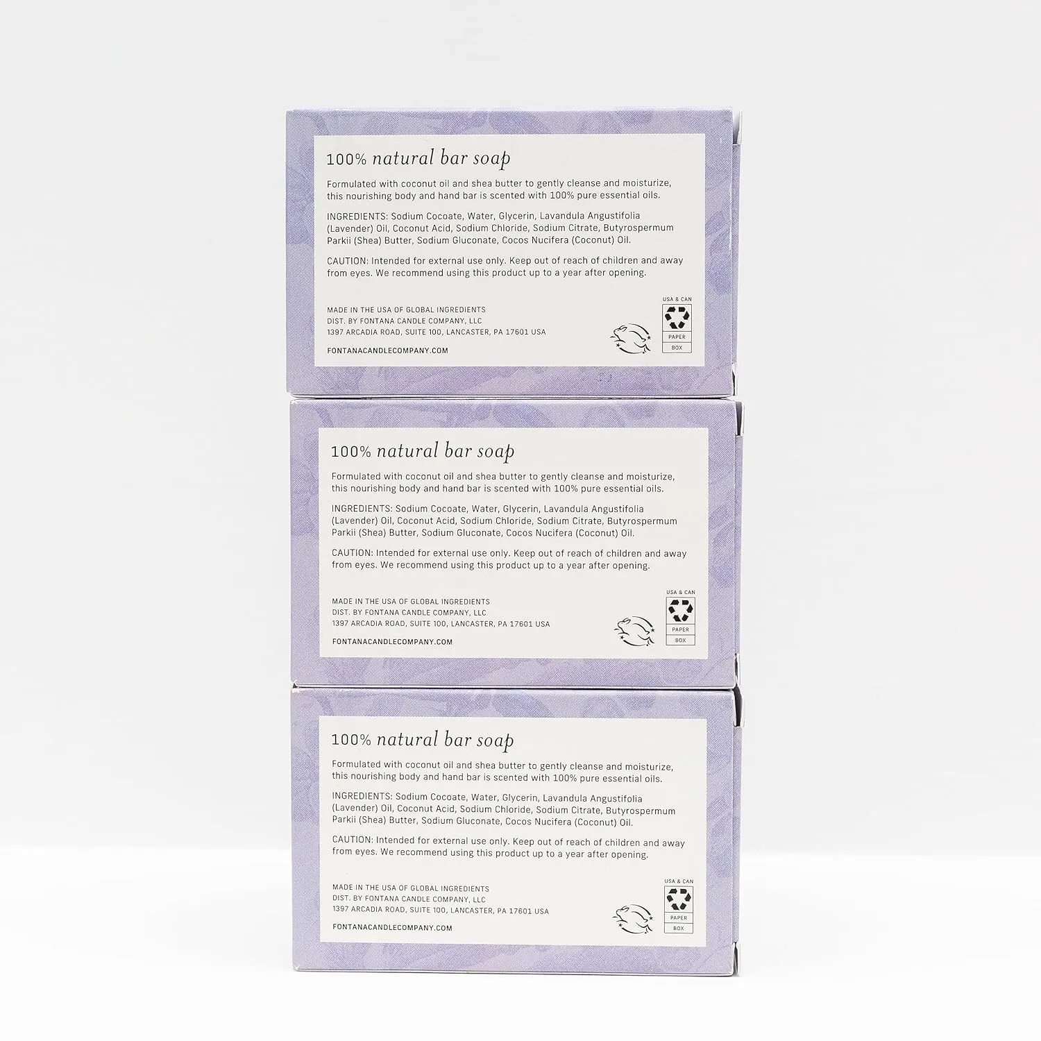 FONTANA CANDLE CO. - Lavender Scented Soap Bars | 3 Pack | Natural Moisturizing Soap Bar | With Shea Butter, Coconut Oil, Essential Oils | Eco Friendly