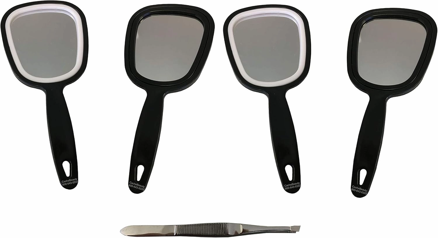 Four Pack Mini Hand Mirror 3" X 3-1/2" With Free Slant Tip Tweezers