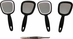Four Pack Mini Hand Mirror 3" X 3-1/2" With Free Slant Tip Tweezers