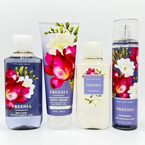 Freesia Bath & Body 4-Piece Bundle | Body Wash, Ultimate Hydration Body Cream, Daily Nourishing Body Lotion and Fine Fragrance Mist