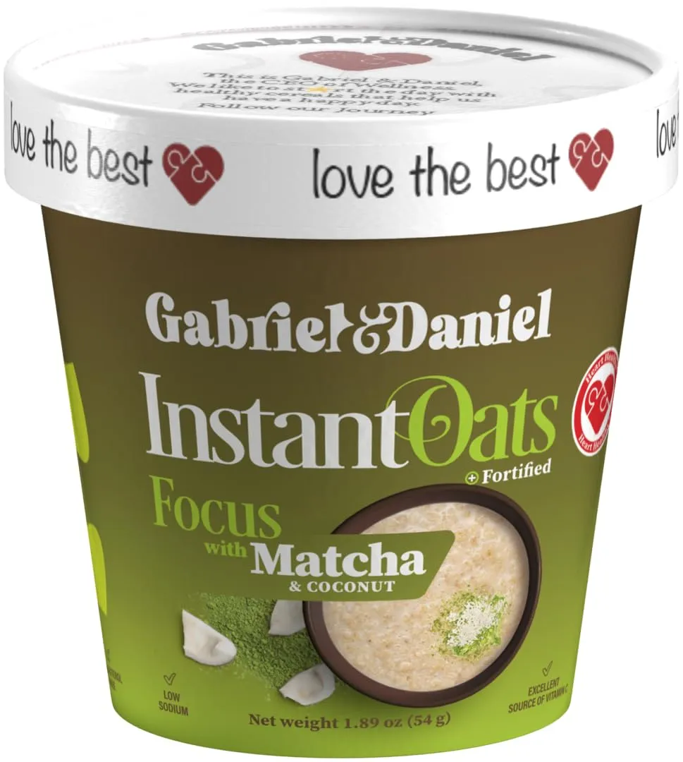 Gabriel & Daniel Instant Oatmeal with Matcha & Coconut – Non-GMO, Pure and Organic Gluten Free Oats – High Fiber & Probiotics for Digestive & Brain Health – Quick & Easy Breakfast (Pack of 12)