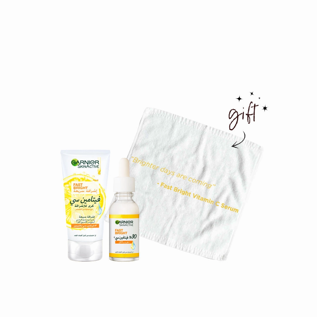 Garnier Fast Bright Serum And Day Cream Bundle 15% Off   Free Towel