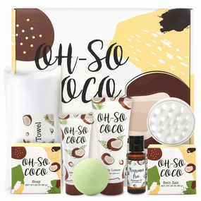 Gift Set for Women BFFLOVE 8pc Coconut Spa Gifts for Women Bath Set for Women with Bath Bomb, Scentd Candle, Massage oil, Towel, Birthday Gifts for Mom,Christmas Gifts for Women