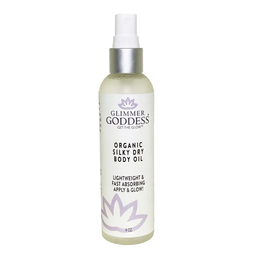 Glimmer Goddess Organic Skin Care Silky Dry Body Oil - 4 fl oz, Nourishing & Protecting Skin, Body & Hair Oil, Organic Moisturizer for Dryness, Uneven Skin Tone, Eczema