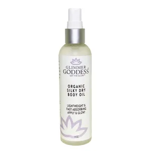 Glimmer Goddess Organic Skin Care Silky Dry Body Oil - 4 fl oz, Nourishing & Protecting Skin, Body & Hair Oil, Organic Moisturizer for Dryness, Uneven Skin Tone, Eczema