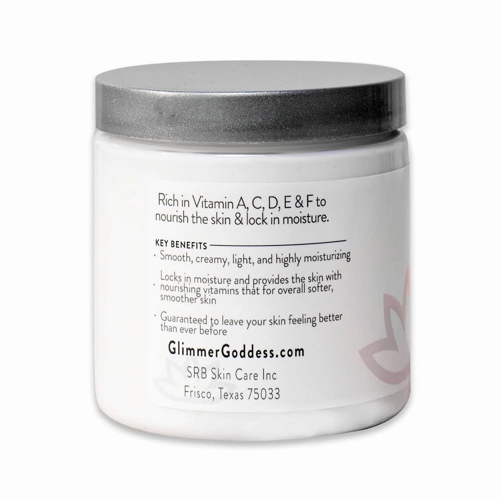 GLIMMER GODDESS Organic Whipped Body Butter- Jasmine, Vegan, 24 Hr Hydration, Less Stretch Marks, All Skin Types, Child-Safe, Organic, 8 oz
