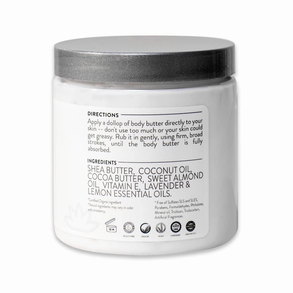 GLIMMER GODDESS Organic Whipped Body Butter- Lemon Verbena, Vegan, 24 Hr Hydration, Less Stretch Marks, All Skin Types, Child-Safe, Organic, 8 oz