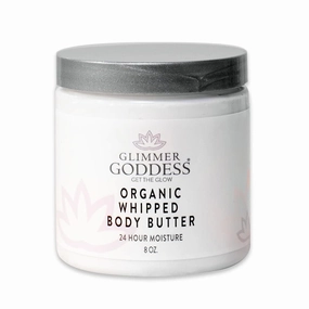GLIMMER GODDESS Organic Whipped Body Butter- Lemon Verbena, Vegan, 24 Hr Hydration, Less Stretch Marks, All Skin Types, Child-Safe, Organic, 8 oz