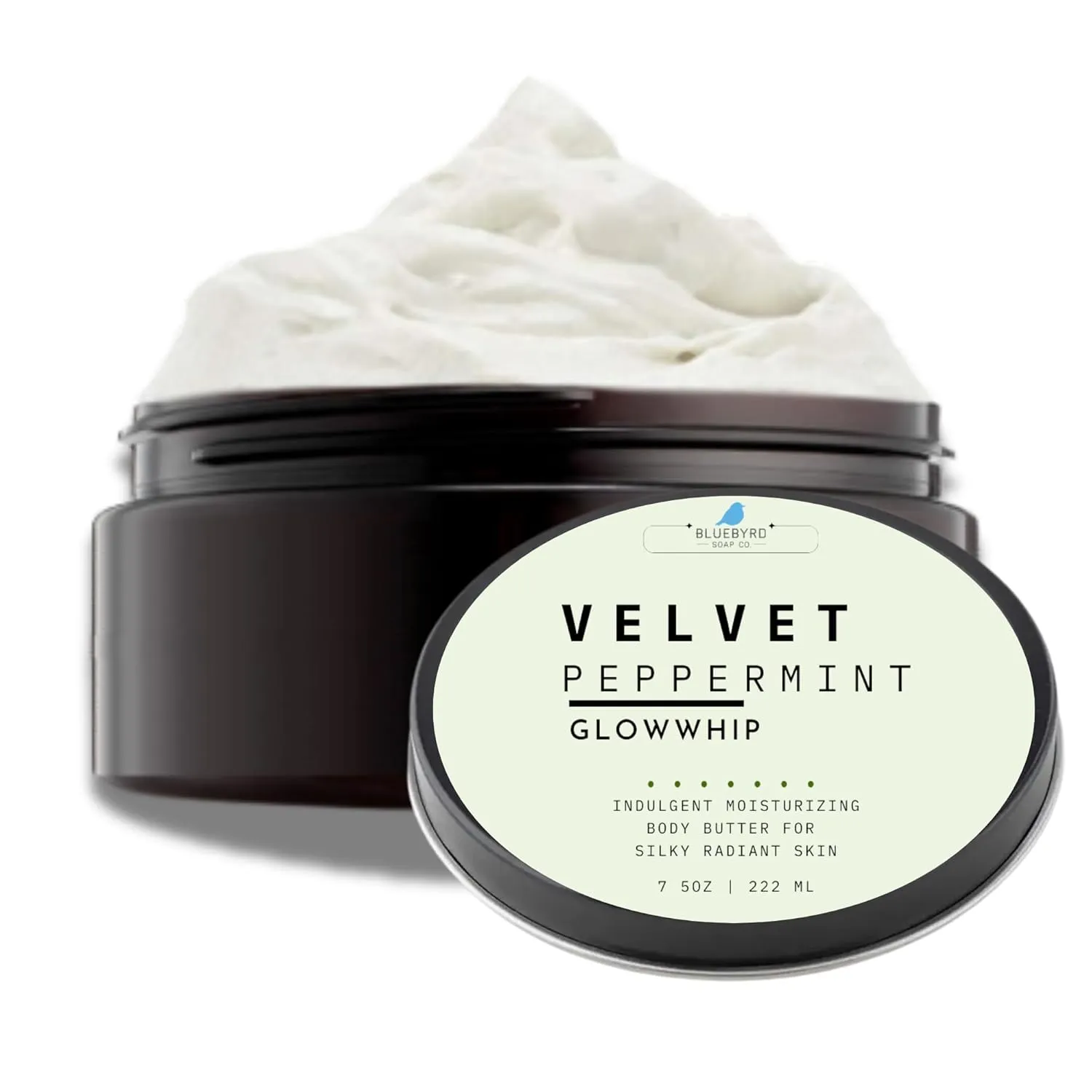 Glowwhip Body Butter – Velvet Peppermint | Whipped Body Cream for Deep Hydration | Non-Greasy, Fast-Absorbing Moisturizer with Beeswax, Aloe & Vitamin E | Cooling Scent | 8 oz (Peppermint)