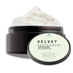 Glowwhip Body Butter – Velvet Peppermint | Whipped Body Cream for Deep Hydration | Non-Greasy, Fast-Absorbing Moisturizer with Beeswax, Aloe & Vitamin E | Cooling Scent | 8 oz (Peppermint)