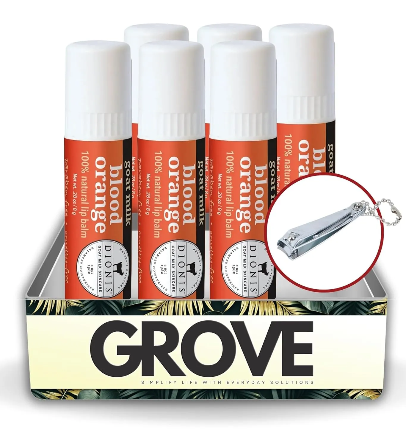 Goat Milk Blood Orange Scent Lip Balm 0.28 oz Bundle with Nail Clipper - Moisturizing Lip Milk with Shea Butter, Coconut Oil, and Beeswax - Repair Chapped Lips - (7 Items)