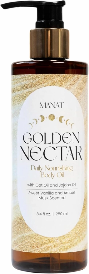 Golden Nectar Daily Nourishing Body Oil – 100% Natural – Deeply Hydrates, Softens & Nourishes Skin w/Almond Oil, Jojoba Oil, Oat Oil & Vitamin E – Restore Moisture & Glow, Self Care, Gift- 8.4oz
