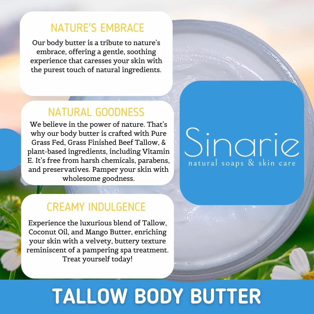 Grass-Fed Beef Tallow Body Butter - Emulsified, Non-Greasy Moisturizer, 4 oz Soaps & Skin Care (4 oz., Ocean Orchid)