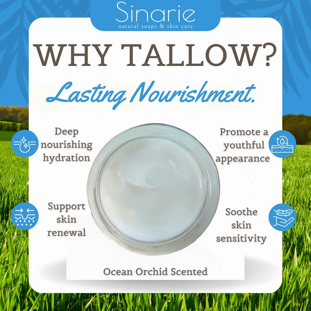 Grass-Fed Beef Tallow Body Butter - Emulsified, Non-Greasy Moisturizer, 4 oz Soaps & Skin Care (4 oz., Ocean Orchid)
