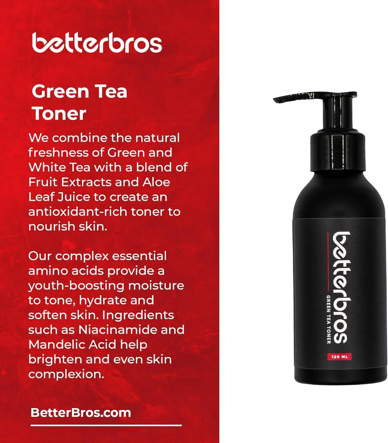 Green Tea Facial Toner, 120ml, Antioxidant-Rich with Niacinamide and Mandelic Acid
