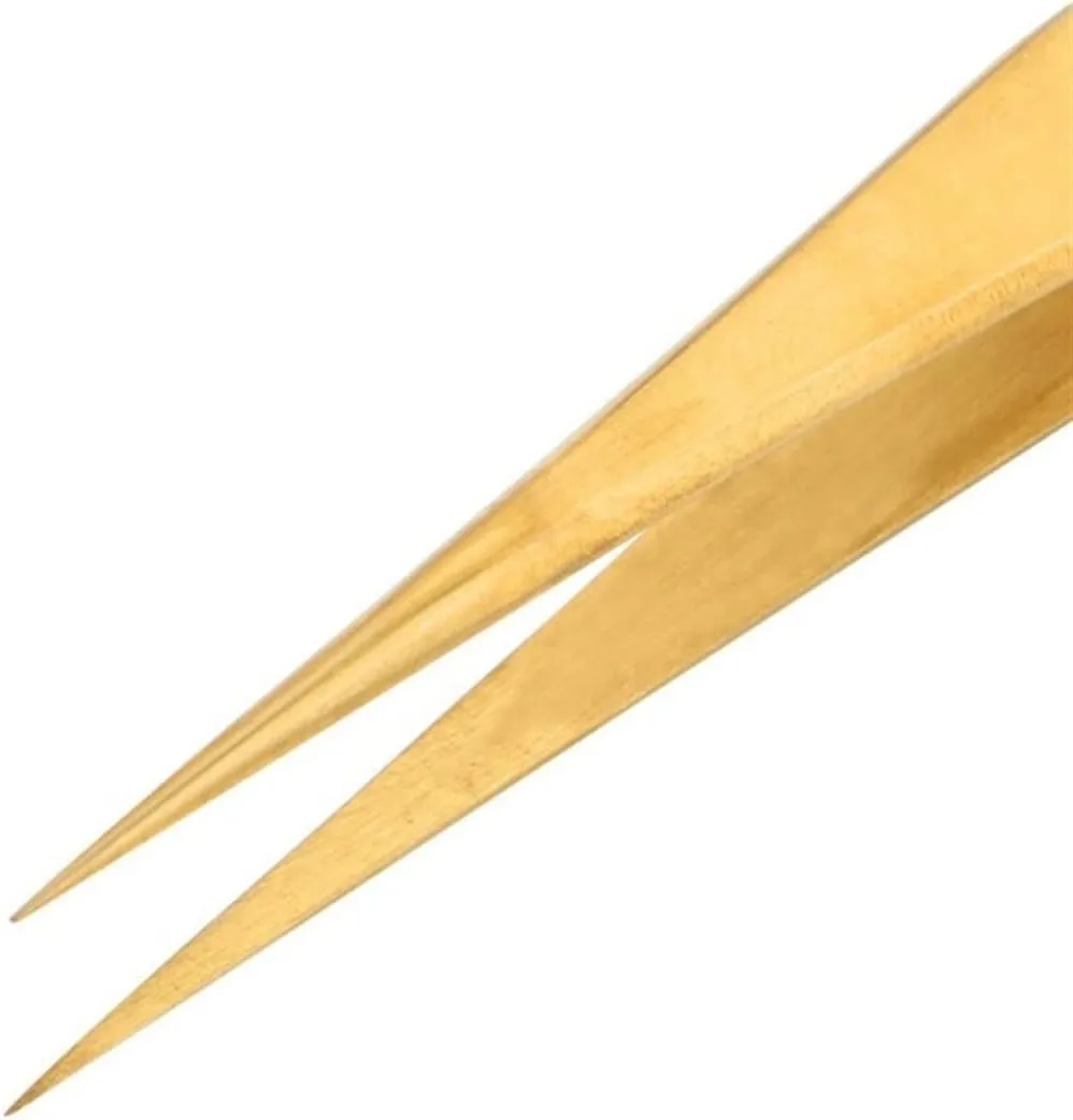 Hair Removal Tweezers Precision Tweezers Eyelash Extension Clip Curved Straight Pointed Electroplating Pliers fine Pointed Hand Tool kit(Gold02)