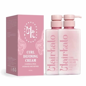 Hairhalo Curl Defining Cream, Hair Halo Curl Defining Cream, Curl Defining Cream, Curl Cream for Curly Hair Anti Frizz, Moisturizing, Smoothing for Curly & Wavy Hair (1, 2Pcs)