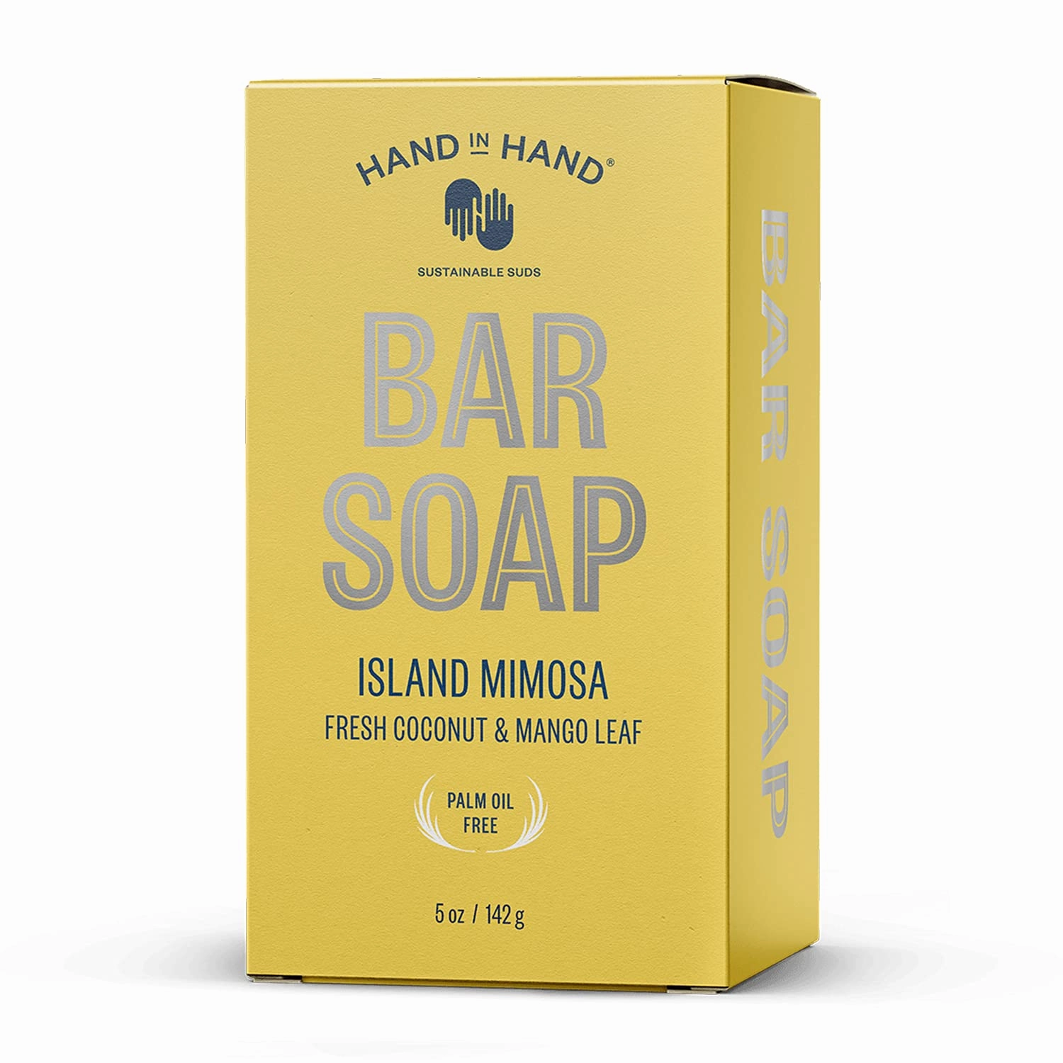 Hand in Hand Bar Soap, Nourishing Cleanser For All Skin Types, Organic Shea and Cocoa Butters, 5 Ounce, Fresh Coconut & Mango Leaf, Island Mimosa Scent, 4 Pack