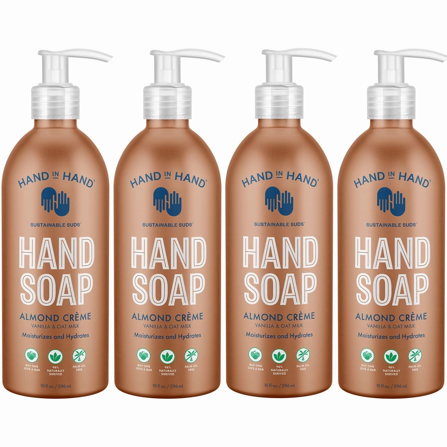 Hand in Hand Nourishing Liquid Hand Soap, 10 Fl Oz, Almond Creme, Vanilla & Oat Milk Scent, 4 Pack