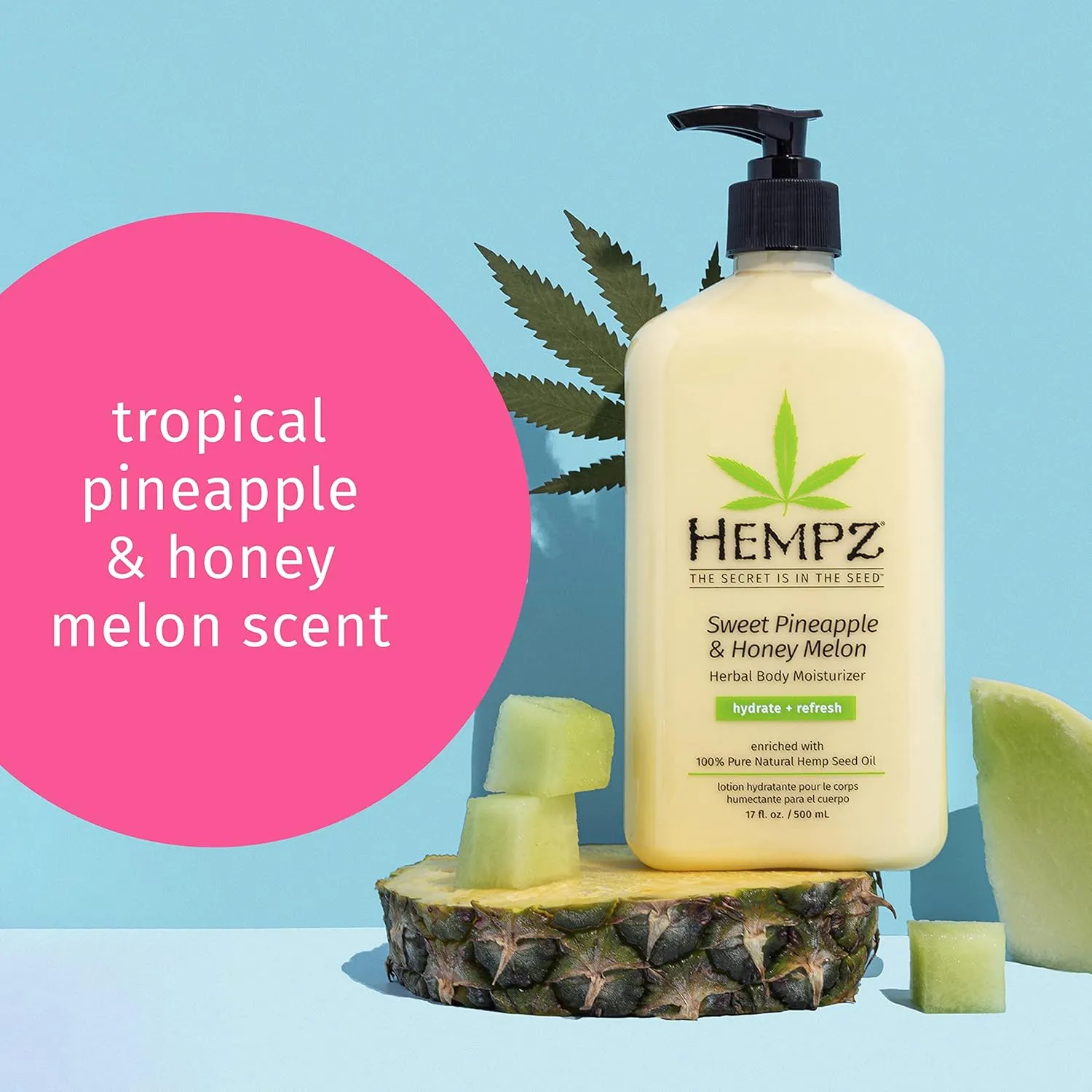 Hempz Body Lotion - Sweet Pineapple & Honey Melon   Coconut & Watermelon Daily Moisturizing Cream, Shea Butter, Aloe - Skin Care Products, Hemp Seed Oil - 17 fl oz, 2-Pack Bundle