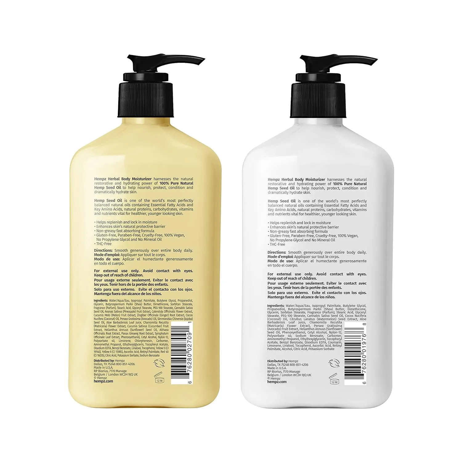 Hempz Body Lotion - Sweet Pineapple & Honey Melon   Coconut & Watermelon Daily Moisturizing Cream, Shea Butter, Aloe - Skin Care Products, Hemp Seed Oil - 17 fl oz, 2-Pack Bundle