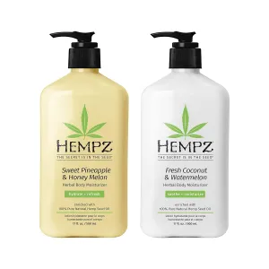 Hempz Body Lotion - Sweet Pineapple & Honey Melon   Coconut & Watermelon Daily Moisturizing Cream, Shea Butter, Aloe - Skin Care Products, Hemp Seed Oil - 17 fl oz, 2-Pack Bundle