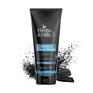 Herbs & Hills Charcoal Face Wash, 100ml, with Coconut Oil, Aloe Vera and Lemon Extract, All Skin Types