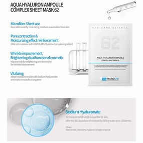 HISTOLAB Ampoule Complex Sheet Mask | 30g/1.1oz. | A Pack of 5 Sheets (Aqua Hyaluron 62) I Hydrating Mask