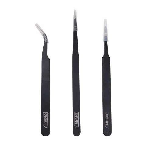 Homdum 3 Pc Satinless Steel Tweezers Set Deli For Computer Laptop Repair Mobile Tools Jewelry Soldering equipment Non Magnetic Anti-Static Straight Curved and Pointed Tips