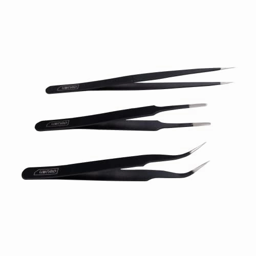 Homdum 3 Pc Satinless Steel Tweezers Set Deli For Computer Laptop Repair Mobile Tools Jewelry Soldering equipment Non Magnetic Anti-Static Straight Curved and Pointed Tips