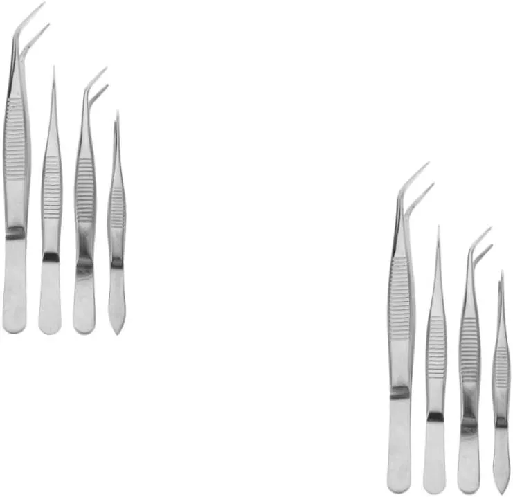 HOMSFOU 2sets Multi-use Tweezers Angled Serrated Tip Jewelry Making Tweezers for Eyelash Applicator and Stamp Tongs 4pcs*2