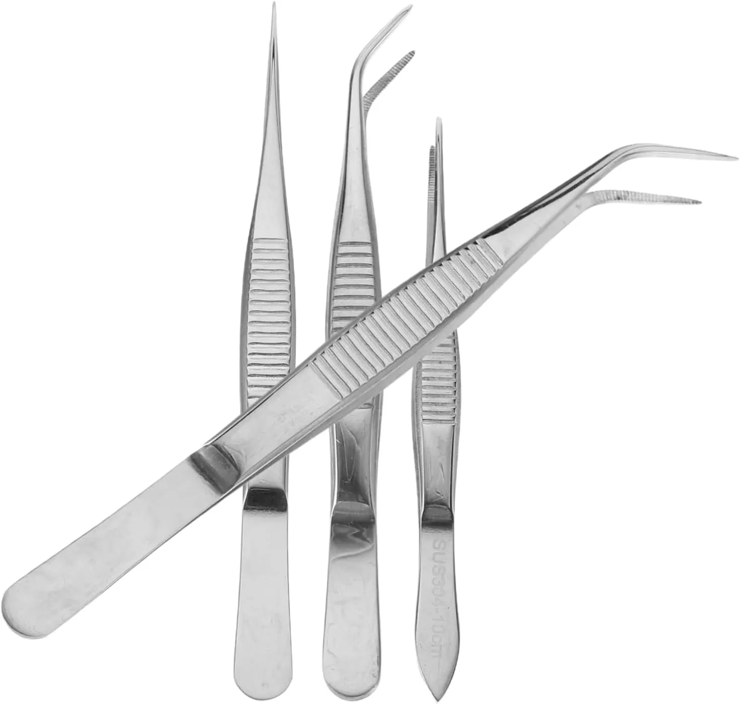 HOMSFOU 2sets Multi-use Tweezers Angled Serrated Tip Jewelry Making Tweezers for Eyelash Applicator and Stamp Tongs 4pcs*2