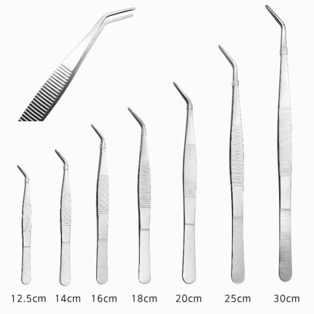 HULIANFU Stainless Steel 430 Anti-iodine Medical Tweezers Long Straight Forceps 12.5cm-30cm Straight Head Elbow Thicken Medical Tools