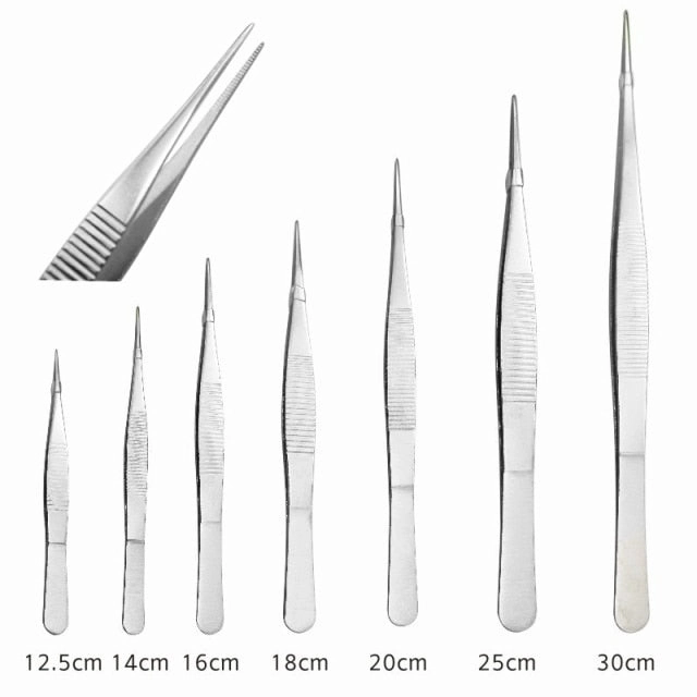 HULIANFU Stainless Steel 430 Anti-iodine Medical Tweezers Long Straight Forceps 12.5cm-30cm Straight Head Elbow Thicken Medical Tools