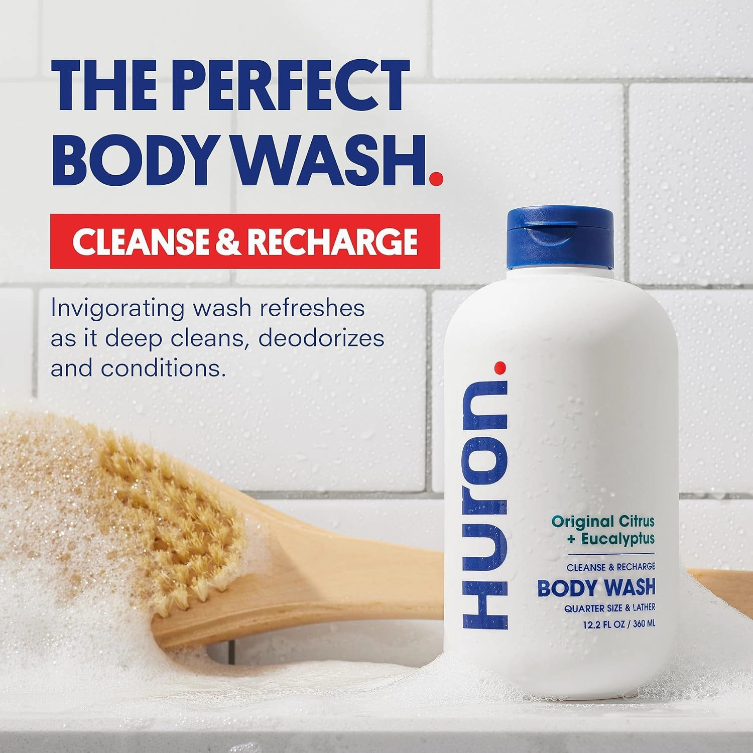Huron Body Wash Scent Duo - Citrus   Eucalyptus & Sandalwood   Black Pepper Scents - Men’s Body Wash - Made With Coconut Oil, Vitamin E & Witch Hazel - Vegan, Cruelty-Free - 2 Pack, 12.2 fl oz