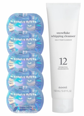I DEW CARE Hydrogel Eye Patch - Starlit Kitten (5 EA)   NOONI Korean Facial Clenaser - Snowflake Whipping Cleanser 5.07 Fl Oz Bundle