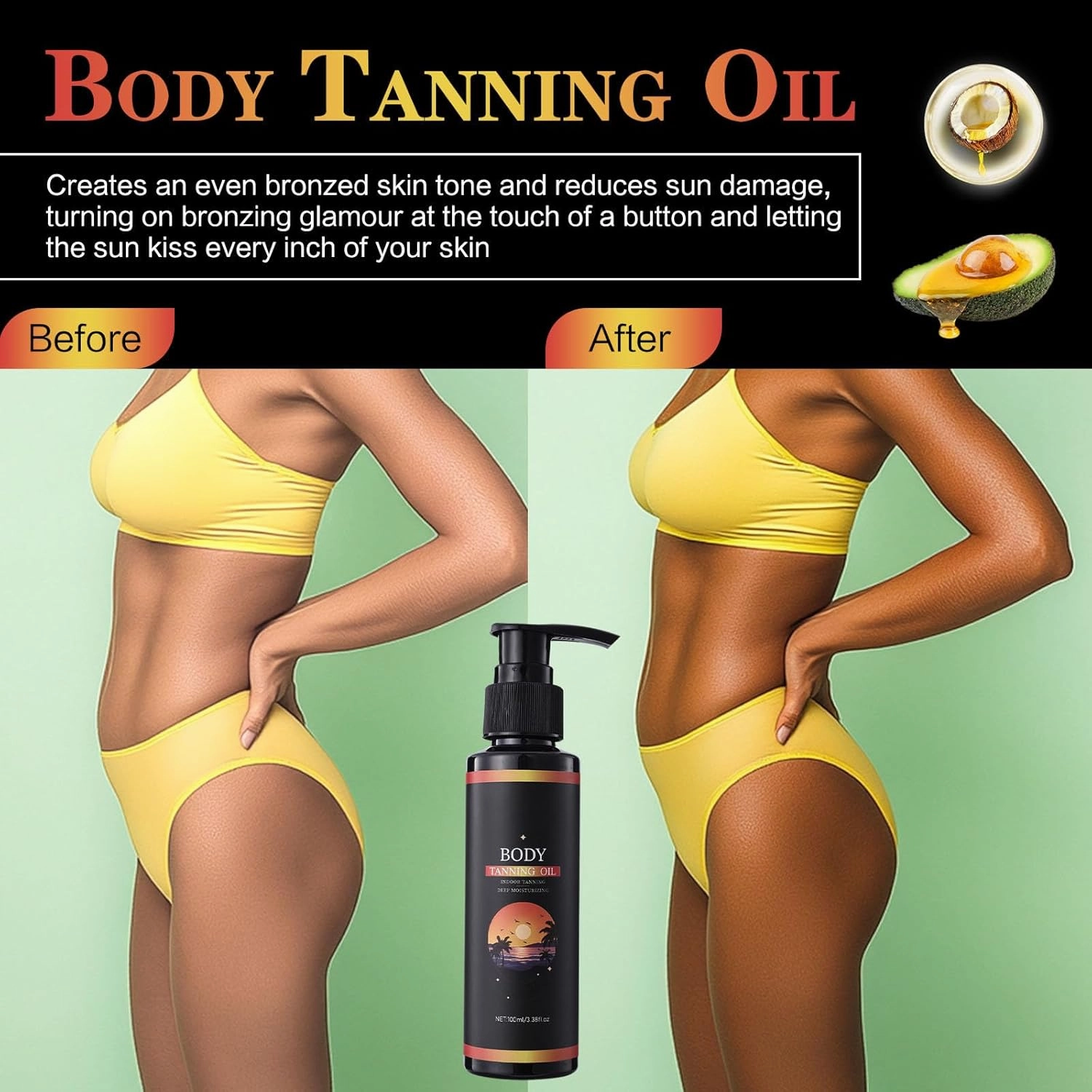 Intense Tanning Oil for Outdoor Sun | Water-Resistant Bronzing Accelerator with Coconut & Olive Oil | Vitamins A&E for Hydration | Streak-Free Non-Greasy Formula for Sunbeds & Beach (3pc)
