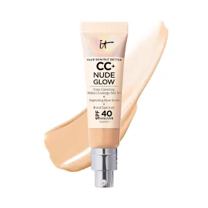 IT Cosmetics CC  Nude Glow - Lightweight Foundation & Brightening Glow Serum with SPF 40, Medium Coverage, Formulated With Niacinamide & Hyaluronic Acid, For All Skin Types, 1.08 fl oz