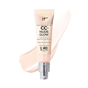 IT Cosmetics CC  Nude Glow - Lightweight Foundation & Brightening Glow Serum with SPF 40, Medium Coverage, Formulated With Niacinamide & Hyaluronic Acid, For All Skin Types, 1.08 fl oz